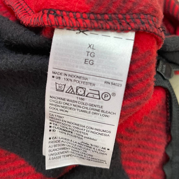 Old Navy Women's XL One-Piece Hooded Pajama Black Red Plaid Flannel Zip Front - Picture 7 of 13